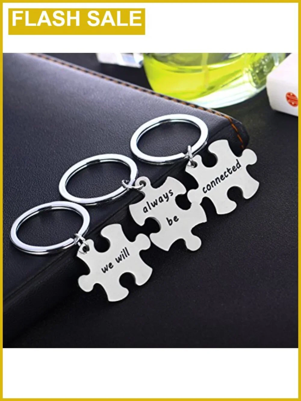 BFF Keychains Set Stainless Steel Puzzle Matching Friendship Jewelry Gift for 3